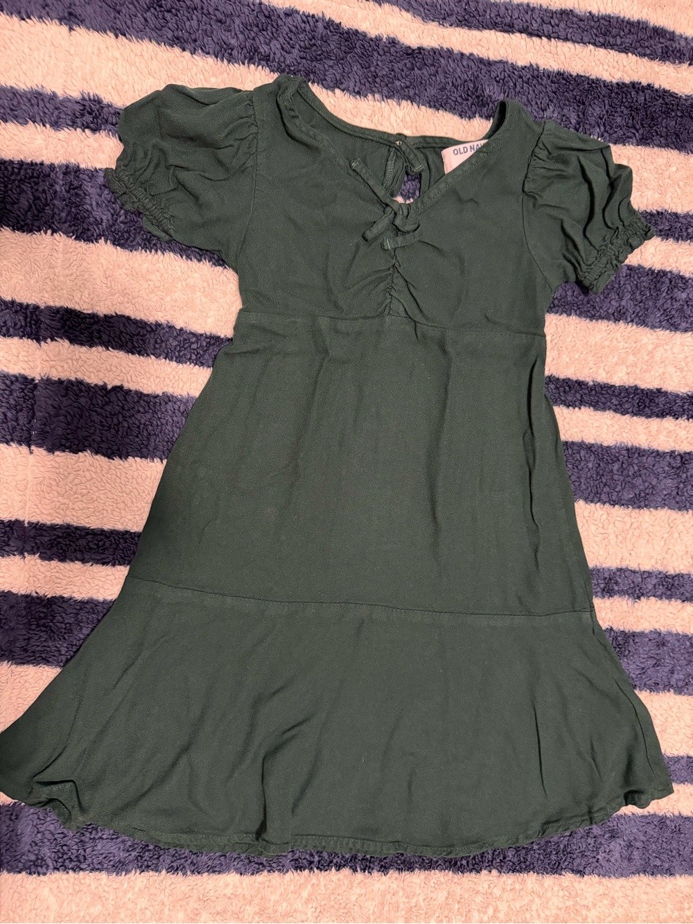 Old Navy Dark Green Knit Dress with Puff Sleeves